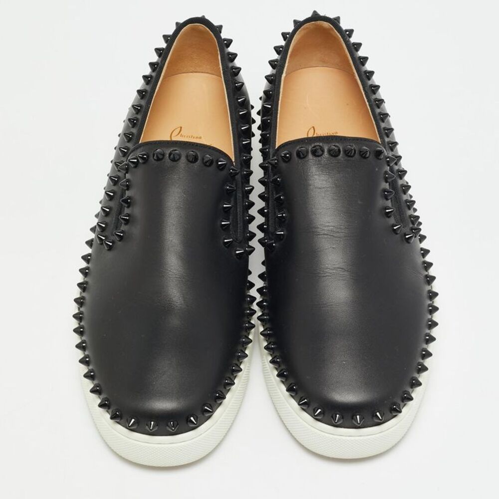Christian Louboutin Pik Boat Size 39.5 Black Leather Slip On Sneakers - Picture 3 of 7